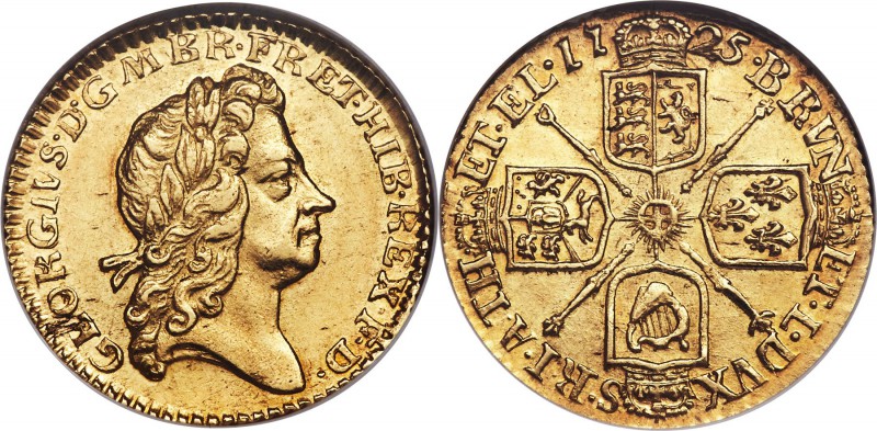 George I gold 1/2 Guinea 1725 AU58 NGC, KM560, S-3637. A sharply struck gold fra...