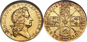 George I gold 1/2 Guinea 1725 AU58 NGC, KM560, S-3637. A sharply struck gold fractional Guinea with crisp high rims and a bold portrait of Britain's f...