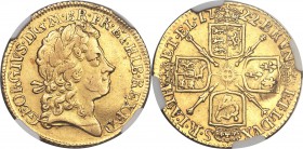 George I gold Guinea 1722 XF40 NGC, KM546.2, S-3631. An unusually appealing specimen of this scarcer-dated Guinea, with most George I specimens on the...