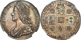 George II Crown 1741 AU58 NGC, KM575.2, S-3687, ESC-123. Roses in reverse angles. Minor wear to George's hair preventing this piece from entering the ...
