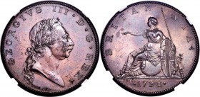 George III copper Pattern 1/2 Penny 1790 PR63 Brown NGC, Peck-974. By Droz. A highly lustrous Pattern with rich mahogany surfaces, beautifully engrave...
