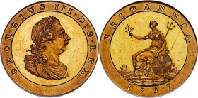 George III gilt-copper Proof Pattern 1/2 Penny 1797-SOHO PR63 Ultra Cameo NGC, Soho mint, Peck-1156. 2 berries in wreath. A beautiful pattern Halfpenn...