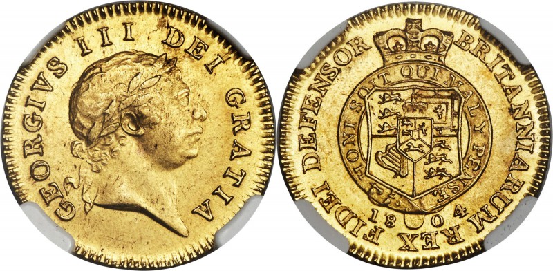 George III gold 1/2 Guinea 1804 MS62 NGC, KM651, S-3737. An enticing example of ...