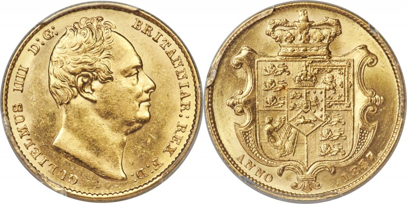 William IV gold Sovereign 1837 MS62 PCGS, KM717, S-3829B. An immensely difficult...