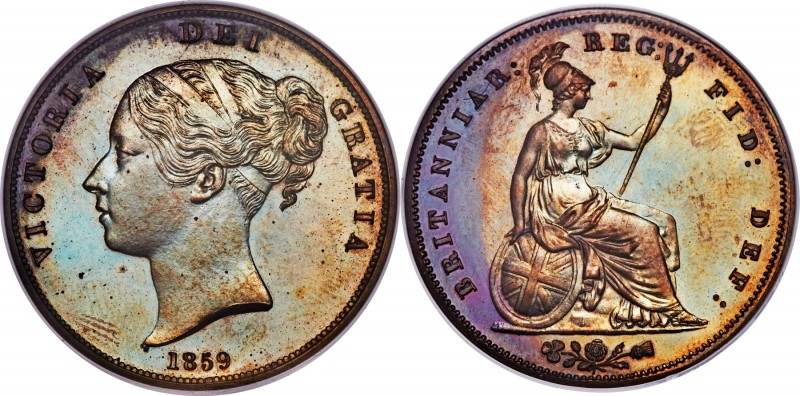 Victoria Proof Penny 1859 PR66 Brown NGC, KM739, S-3948, Peck-1520 (ER). No WW o...