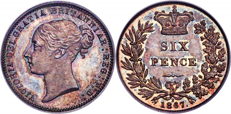 Victoria Proof 6 Pence 1867 PR65 PCGS, KM751.1, S-3910, ESC-1718A. A very rare P...