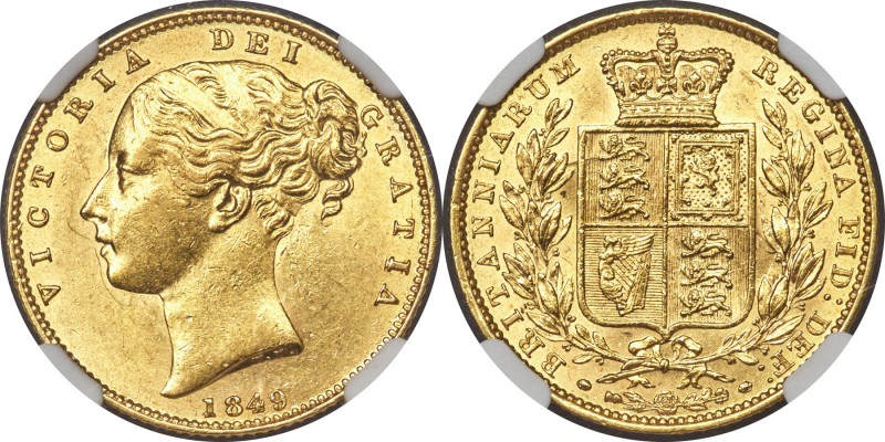 Victoria gold Sovereign 1849 MS62 NGC, KM736.1, S-3852C. One of the rarest dates...