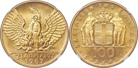 Constantine II gold 100 Drachmai ND (1970) MS66 NGC, Kremnitz mint, KM95, Fr-21. Mintage: 10,000. Struck to commemorate the April 11, 1967 revolution....
