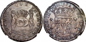 Charles III 8 Reales 1768 G-P MS62 NGC, Guatemala City mint, KM27.1. 4 varieties of crowns have been recorded for 1768. Deep satiny luster underlying ...
