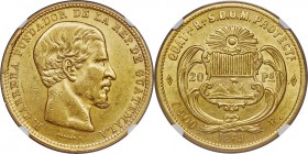 Republic gold 20 Pesos 1869-R AU58 NGC, KM194. A fine piece with boldly struck devices and great luster remaining.

HID09801242017