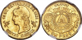Republic gold Peso 1907 MS64+ NGC, Tegucigalpa mint, KM56. Satiny and lustrous with a clear presence of die polish lines in the reverse fields. Given ...