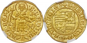 Ladislaus V (1453-1457) gold Ducat (Goldgulden) ND MS65 NGC, Fr-16. Bold, well centered strike and lustrous.

HID09801242017
