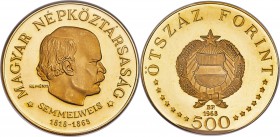 People's Republic gold Proof "Ignaz Semmelweis" 500 Forint 1968-BP PR66 Ultra Cameo NGC, KM587, Fr-623. Mintage: 9,000. A large gold Proof issued in c...