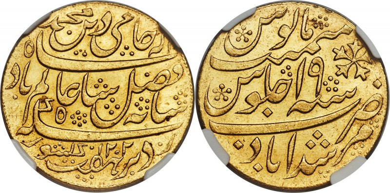 British India. Bengal Presidency gold Mohur AH 1202 Year 19 (1807) MS64 NGC, Mur...