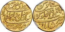 British India. Bengal Presidency gold Mohur AH 1202 Year 19 (1807) MS64 NGC, Murshidabad mint, KM114. Oblique Milling/Crescent Mintmark variety. An in...