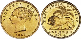 British India. Victoria gold Mohur 1841-(m) MS63 NGC, Madras mint, KM461.3. "S" on neck truncation for the Madras Mint, continuous obverse legend. A c...