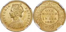 British India. Victoria gold Mohur 1882-C MS63 NGC, Calcutta mint, KM496. Tied with four others for the finest graded seen by NGC, with three others a...