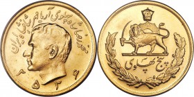 Muhammad Reza Pahlavi gold 5 Pahlavi MS 2536 (1977) MS65 PCGS, Tehran mint, KM1202. Remarkably preserved for a gold coin of this size, fully lustrous ...