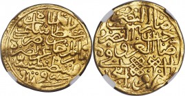 Ottoman Empire. Selim I (AH 918-926 / AD 1512-1520) gold Sultani AH 918 (AD 1512) AU Details (Bent) NGC, Constantinople mint (in Turkey), A-1314 (R), ...