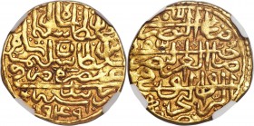 Ottoman Empire. Suleyman I (AH 926-974 / AD 1520-1566) gold Sultani AH 949 (AD 1542/3) AU55 NGC, Zabid mint (in Yemen), A-A1118 (RR), ICV-3158, Pere-1...