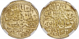 Ottoman Empire. Abdul Hamid I gold Zeri Mahbub AH 1187 Year 2 (1774/5) MS66 NGC, Misr mint (in Egypt), KM126.2. Variety with obverse legend rather tha...