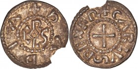 Carolingian. Charlemagne (768-814) Denier ND (792/3-812) XF (edge chip, light flan crack), Pavia mint, Class 3, Rob-986, MEC I-145var (pellet after A ...
