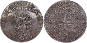 Genoa. Republic 2 Scudi 1691-ITC AU58 NGC, Genoa mint, KM82, Dav-LS553. 56mm. Obverse: Madonna and child on clouds, two cherubs with stars above; Reve...
