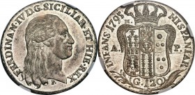 Naples & Sicily. Ferdinand IV 120 Grana 1795 P//M-AP MS64 NGC, KM215. Flashy original mint luster and a nice overall tone. Excellent eye appeal and a ...