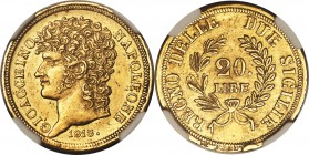 Naples & Sicily. Joachim Murat gold 20 Lire 1813 AU58 NGC, KM264. An ever-popular one-year type, some minor planchet flaws to the reverse at 6 o'clock...
