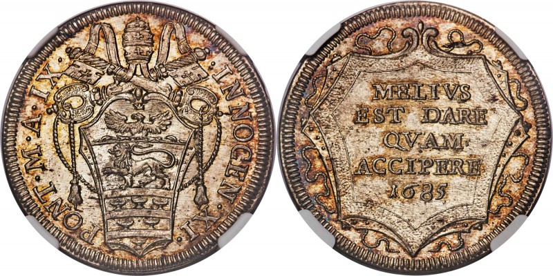 Papal States. Innocent IX Testone 1685 MS66 NGC, KM470, B-2105. A sublime exampl...