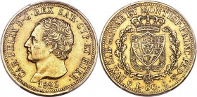 Sardinia. Carlo Felice gold 80 Lire 1825 (Anchor)-P AU50 PCGS, Genoa mint, KM123.2. A scarce and popular Italian gold type, a few light wisps of handl...