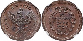 Sicily. Carlo Grano 1737-FN MS66 Brown NGC, Palermo mint, KM158. An exquisite representative of this two-year type in what is likely an unbeatable lev...