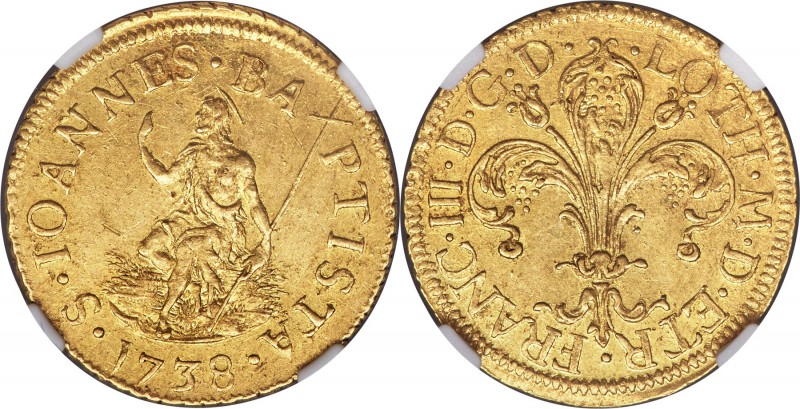 Tuscany. Francesco III gold Zecchino 1738 AU Details (Cleaned) NGC, KM-C10. Bold...