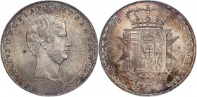 Tuscany. Leopold II Quattro (4 Fiorini) 1856 MS65 NGC, KM-C75b. A miraculous survivor of the type, its broad surfaces free of any basic post-strike ha...
