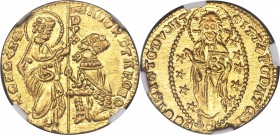 Venice. Andrea Contarini (1368-1382) gold Ducat ND MS64 NGC, Venice mint, Fr-1227, Paolucci-1. Intensely textured through strong die-polish lines, an ...
