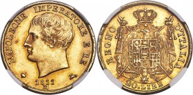 Kingdom of Napoleon. Napoleon I gold 20 Lire 1811-M MS62 NGC, Milan mint, KM11. This warmly lustrous specimen positively excites, its peripheries lade...