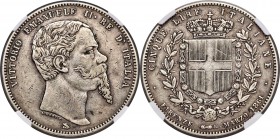 Vittorio Emanuele II 5 Lire 1861-FIRENZE VF30 NGC, Florence mint, KM7. A significant coin, shown here displaying two-tone grays with remnants of light...