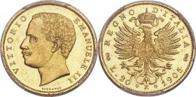 Vittorio Emanuele III gold 20 Lire 1905-R MS64 PCGS, Rome mint, KM37.1, Fr-24. Right on the cusp of gem Mint State status, with some light chatter in ...