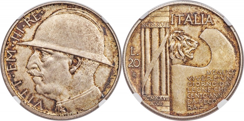 Vittorio Emanuele III 20 Lire 1928-R Year VI MS64 NGC, Rome mint, KM70, Pag-680....