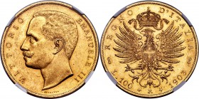 Vittorio Emanuele III gold 100 Lire 1903-R MS61 NGC, Rome mint, KM39, Fr-22. An classic rarity in the European series, with only 966 pieces issued. Hi...