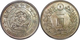 Meiji Yen Year 37 (1904) MS65 PCGS, KM-YA25.3. A true gem example of the type, usually found heavily bagmarked yet represented here with exceedingly c...