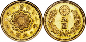 Meiji gold 5 Yen Year 30 (1897) MS64 NGC, Osaka mint, KM-Y32. A wonderful small gold denomination with exceptional goldenrod luster and pristine surfa...