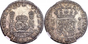 Philip V 8 Reales 1734/3 Mo-MF MS61 NGC, Mexico City mint, KM103. A very rare and desirable piece in this state of preservation, this exceptional over...