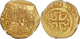 Philip V gold Cob 8 Escudos 1713 MXo-J MS66 NGC, Mexico City mint, KM57.1. A fantastic broad flan with a superbly strong strike and significant mint l...