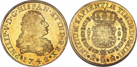 Philip V gold 8 Escudos 1742 Mo-MF MS61 NGC, Mexico City mint, KM148. Wonderfully lustrous with beautifully honeyed surfaces, and a satiny veneer of r...