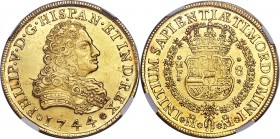Philip V gold 8 Escudos 1744 Mo-MF UNC Details (Reverse Spot Removed) NGC, KM148. A bold, well struck example with strong reflectivity along the edges...