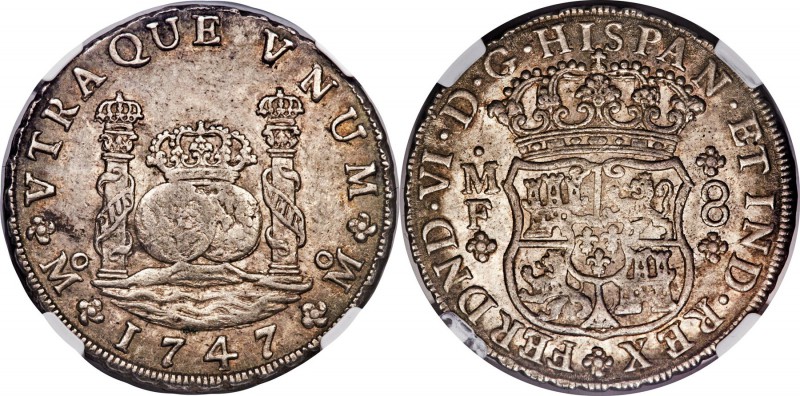 Ferdinand VI 8 Reales 1747 Mo-MF MS62 NGC, Mexico City mint, KM104.1. The pleasi...