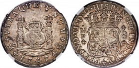 Ferdinand VI 8 Reales 1747 Mo-MF MS62 NGC, Mexico City mint, KM104.1. The pleasing patina is a blend of argent-champagne in the centers transitioning ...