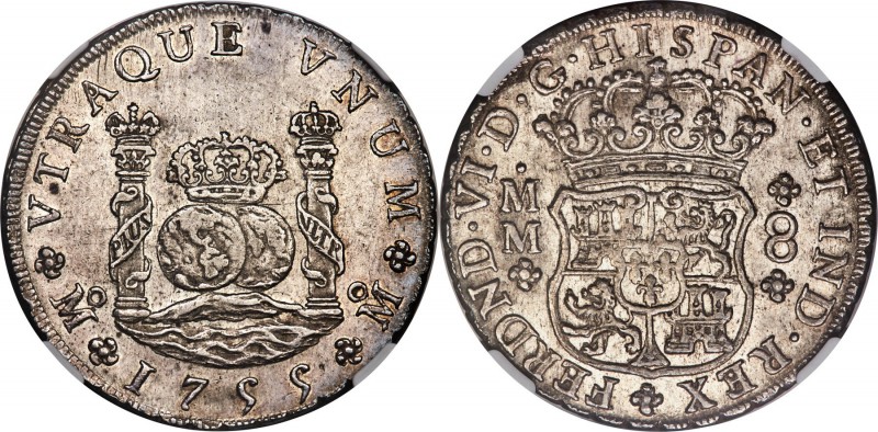 Ferdinand VI 8 Reales 1755/4 Mo-MM MS61 NGC, Mexico City mint, KM104.2. Radiant ...