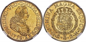 Ferdinand VI gold 8 Escudos 1758 Mo-MM AU53 NGC, Mexico City mint, KM152. A well struck example with light marginal toning with a degree of reflectivi...